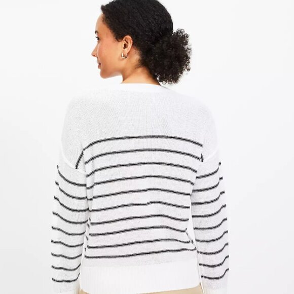 Henley Sweater Stripe Textured Stitch Size Large by LOFT Brand NWT - Picture 3 of 3